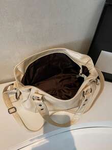 Retro Minimalist Large Capacity Fashion Student/Work Commute Tote Bag - Beige - View 5