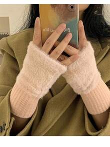 女士保暖仿毛皮露指手套，多功能蓬松可爱办公/学生手套，秋冬季、旅行、节日适用 - 彩色 - 查看 8