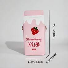 1Pc Women's Strawberry Milk Bag - Fashion Square Crossbody Purse With Adjustable Strap For Daily Use - 粉色 - 查看 4