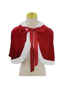 圣诞兔耳羊毛斗篷 - 红色连帽斗篷，适合节日派对和装饰 - 彩色 - 查看 3