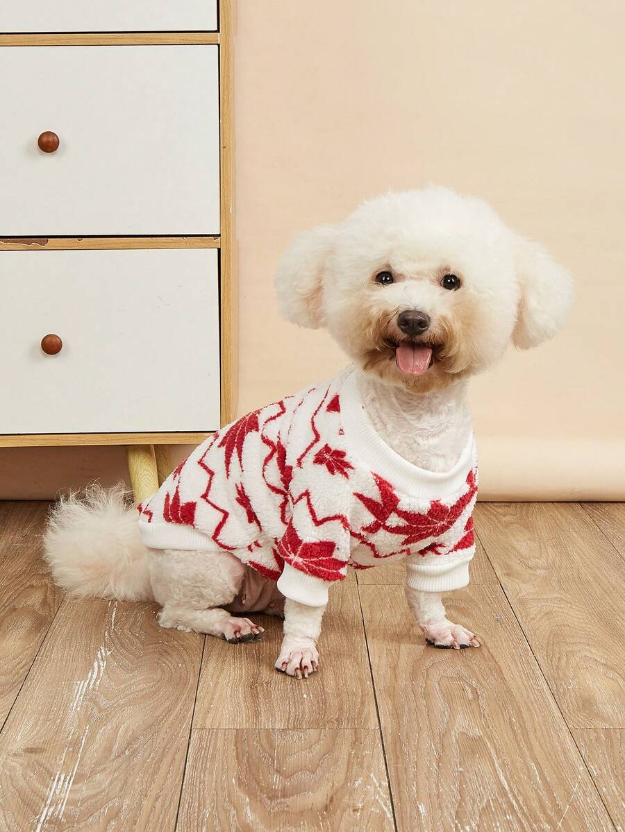 EOO 1pc Cat & Dog Universal Fashionable New Ins Style Warm Geometric Pattern Autumn/Winter Plush Pet Sweatshirt - Multicolor - View 1