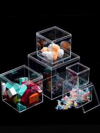 Square Acrylic Plastic Transparent Storage Box With Lid,Acrylic Jewelry And Cosmetics Hand Display Box, Candy Small Object Storage Box