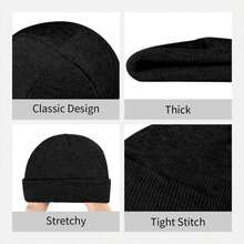 1pc Benelli Vintage Motorcycle Knit Beanie Hat - Warm Black Acrylic Winter Cap Men & Women, Ribbed Texture With, Cozy Autumn & Winter Headwear, Cozy Headgear| Sporty Knit Cap| Knitted Construction - 黑色 - 查看 3
