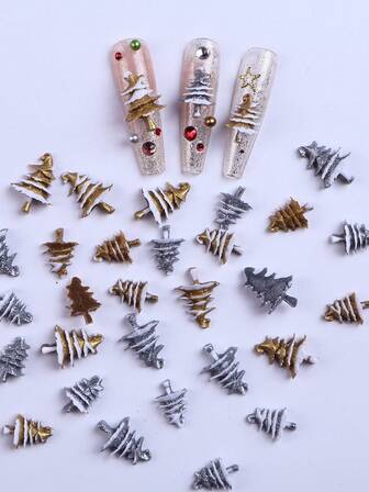 20 Pieces Gold And Silver Christmas Tree Resin Accessories Large And Small Christmas Nail Art Accessories False Nail Decoration Accessories Nail Supplies