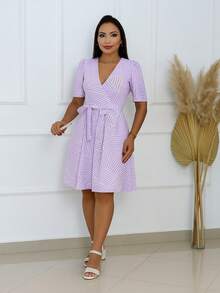 Women's Casual Elegant Printed Dress In Romantic Fabric - Lilac - View 3