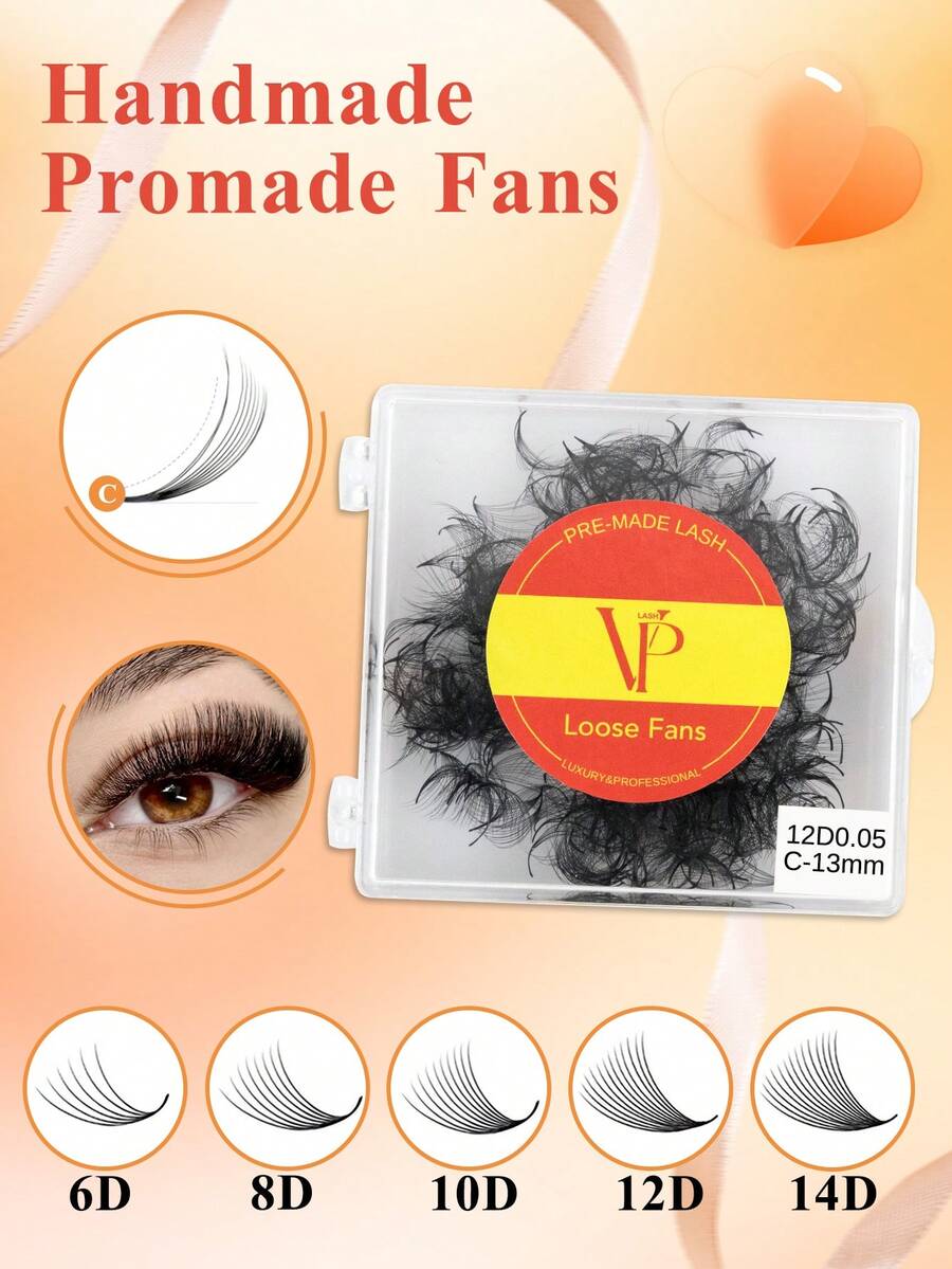 VP 500 Fans Loose Fan Lashes Eyelash Extensions 6D 8D 10D 12D 14D Pointy Base Premade Medium Stem Sharp Thin Russian VolumeLash 0.05mm - C - View 1