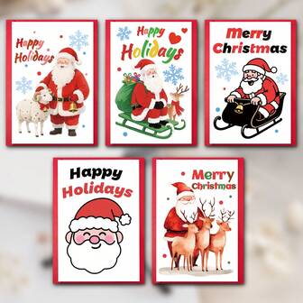Custom Handwritten Christmas Cards For Relatives, Friends, And Couples Gifts With Envelopes, Featuring Santa Claus, Reindeer, Sleds, Blessing Messages, Blank Cards For Notes.