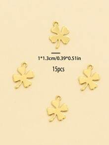 15pcs Stainless Steel Gold-Color Four-Leaf Clover Charm Bracelet & Necklace DIY Jewelry Pendant - Yellow Gold - View 3