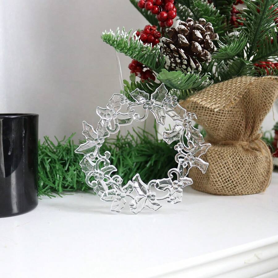 1 set (2 pièces) - Ensemble de couronnes de fleurs en forme de flocon de neige, pendentif de décoration de sapin de Noël en cristal, pendentif de décoration de scène de fête de Noël, fournitures de décoration de flocons de neige simulés pour la saison hivernale