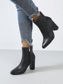 Timesize Fall/Winter Black Ankle Boots For Women, Fashion Ankle Boots, High Heel Boots, Random Pattern, Winter - Black - View 4