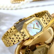 CURREN Women's Wristwatch, Elegant Quartz Watch, Rectangular Dial, Stainless Steel Band, Vintage Minimalist Style Dress Watch - Multicolor - View 9