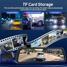 10'' Rear View Mirror Camera Full Touch Screen Mirror Dash Cam, Dual Camera Front 1080P And Rear 720P Backup Camera, WDR Night Vision, 24 Hours Parking Mode, G-Senso,Loop Recording, For Cars, Trucks, SUVs-Holiday Gift