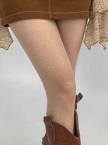 1 件装星光水钻闪亮透明紧身裤，女士不透明连裤袜，适合春秋季节，防勾丝 - 彩色 - 查看 9