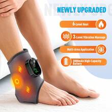 Hailicare Heat & Vibration Foot Massager - Dual Motor Ankle/Calf Massage With 3 Speed Levels, 3000mAh Type-C Rechargeable, Adjustable Strap, Fits Left/Right Feet Multi Functional Heating Pad Suitable For Heating And Vibrating Massagers In Areas Such As Ankles, Calves, Arms, Etc - Grey - View 3
