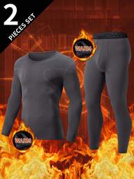 2pcs Men's Thermal Underwear Set, Autumn/Winter Long Johns Shirt + Pants Adult Crew Neck Thermal Clothing Set