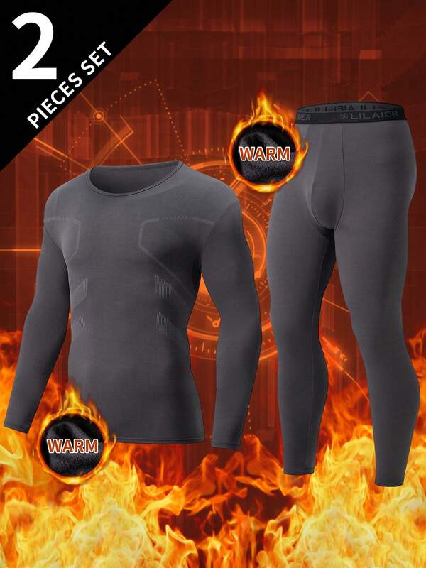 2pcs Men's Thermal Underwear Set, Autumn/Winter Long Johns Shirt + Pants Adult Crew Neck Thermal Clothing Set