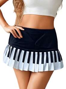 Women Piano Mini Skirts Y2k Harajuku Dark Coquette Aesthetic Grunge Black White Spliced Short Skirt - 黑色 - 查看 7