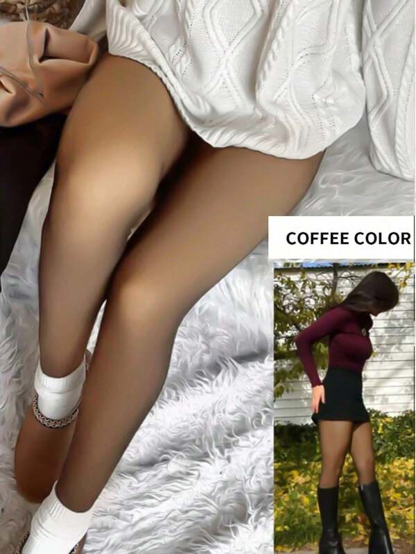 1 Pc Pantyhose Women Winter Thermal Fake Translucent Stockings Warm Fleece Lined Tights For Women's Plush Sock Pants Warm Leggings Women