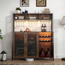 Industrial Rustic Coffee & Wine Bar Cabinet, Kitchen Buffet Sideboard With Liquor Storage, Brown Wooden Bar Organizer