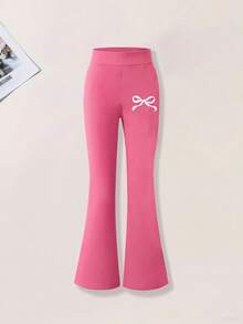 2 st/set tonårsflicka med fjärilstryck, kortärmad t-shirt och utsvängda byxor, vår/sommar - Skrikrosa - Visa 6