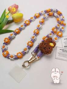 Cordón para teléfono móvil cruzado que se puede llevar, tejido a mano con flores, accesorio de moda para mujer, pequeño y fresco, bolsa de compras, senderismo, viaje, correa para el hombro, funda para teléfono universal con abejita