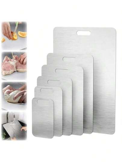 1pc Premium Stainless Steel Cutting Board - Double Sided, Rust-Resistant, Suitable For Meat, Fruits And Vegetables, Dishwasher Friendly, Multiple Sizes Available