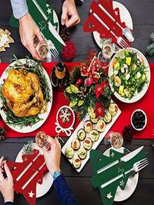 Porte-couverts en forme de sapin de Noël, mini sapin de Noël en feutre, set de couverts avec motif de sapin de Noël, convient pour des sacs à fourchettes ou à cuillères, sacs de couteaux et fourchettes de décoration de Noël, sacs à couverts, sets de table et serviettes, convient pour les maisons et les restaurants