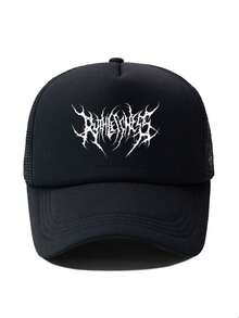 1pc Printed Baseball Cap, Fashionable Mesh Cap, Lightweight And Breathable Curved Brim Cap, Personalized Street Hat, Casual And Simple Trucker Hat, Outdoor Hat For Travel, Hiking, Mountaineering, Fishing, Sports, Golf