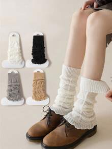 1/2/4 pares de calentadores de piernas versátiles y sencillos con patrón de rombos, estilo japonés retro, cálidos y lindos, para otoño/invierno, acogedores - Multicolor - Ver 5