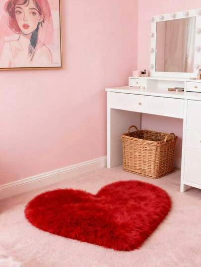 1件装不对称红色爱心装饰地毯，爱心装饰，情人节礼物，情人节装饰，卧室装饰，小地毯，地毯，家居装饰，客厅地毯，卧室地毯，户外地毯，可水洗毛绒地毯，厚地毯，毛绒地毯