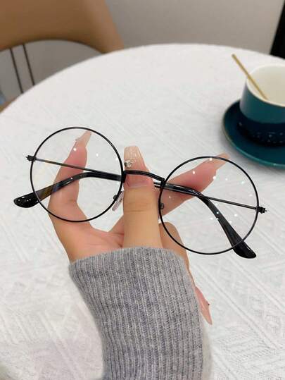 1pc Men's Round Fashionable Metal Frame Clear Lens Glasses For Daily Wear And Photography Clear Glasses Accessories