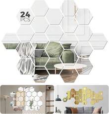 KIOVINO 24 Piezas Espejo Acrílico Desmontable Etiqueta de Pared Etiqueta Decoración del Hogar (Plata) - pago - Ver 5