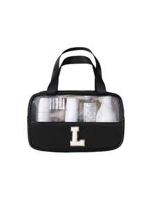 1pc Transparent PVC Makeup Bag, Multifunctional Letter Travel Pouch, Waterproof Letter Bag With Minimalist Letter Stickers, Large Capacity Toiletry Bag, Travel Organizer, Cosmetic Bag, Beach Bag, Travel Essentials, Student Supplies, Dorm Necessities, Bathroom Storage, Home Decor, Gift For Girlfriend, Teacher, Mom, Girlfriend, Halloween Gift, Christmas Gift, Autumn/Winter Essential, Autumn Decor, Bedroom Decor