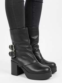 Bottines plateforme en  avec boucles décoratives - Noir - Voir 2