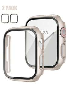 2 Stück Sternenhimmel PC + gehärtetes Glas integriertes Uhrengehäuse, stoßfest, kratzfest, modischer Schutzüberzug, kompatibel mit Apple Watch 40mm/41mm/42mm/44mm/45mm/46mm/49mm, geeignet für Apple Watch Ultra/SE/11/10/9/8/7/6/5/4 Serie, bequem zu tragen, unisex, rundum Schutz - Sternenlichtfarbe + Sternenlichtfarbe - Übersicht 15