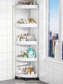 5/4/3 Tier Rotating Bathroom Storage Rack With Wheels And Triangular Base, Plastic Organizer Shelf For Corner, Kitchen, Living Room, Bathroom, Hotel, Balcony, Hallway And Entryway, Easy To Move And Disassemble, Ideal Gift