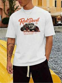 Red Devil Car Racing Tee Men's  Streetwear Graphic T-Shirt,Durable Cotton, Durable  Stylish, Stylish Graphic Design