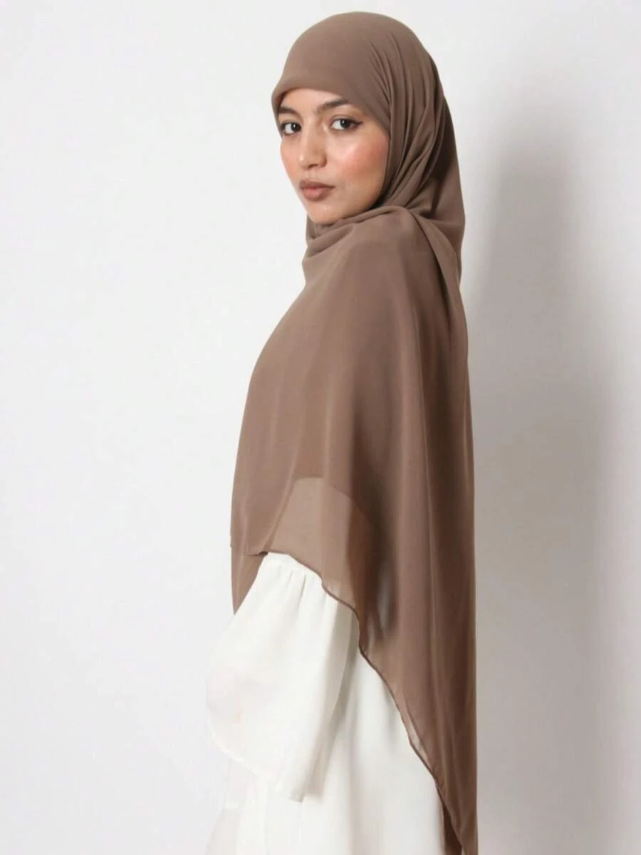 1pc Chiffon Muslim Headscarf, Solid Color Casual Scarf, Sunscreen Shawl, Beach Wrap, 140*140cm