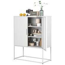 Metal Sideboard, Storage Cabinet – 2 Shelves, Freestanding Steel Cabinet, Magnetic Doors, Anti-Tip Lock, Living Room, Kitchen, Office, White, H 109 Cm * W 85 Cm * D 40 Cm - White + Metal + Modern - View 11