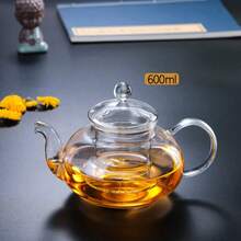 1 Juego de tetera de vidrio borosilicato reforzado para té de flores, tetera de vidrio resistente a altas temperaturas con filtro, juego de té Kung Fu