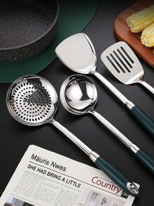 1 pièce Spatule de cuisine en acier inoxydable, ustensile de cuisine résistant à la chaleur pour la friture, le brassage, la louche à soupe - Argent - Voir 5