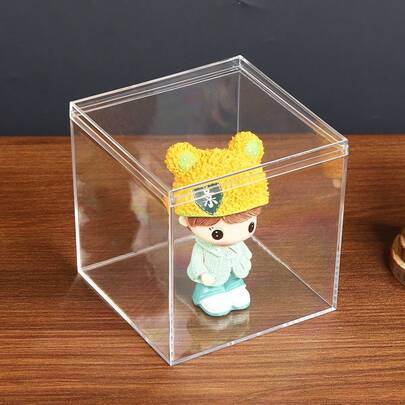 1 صندوق تخزين مربع شفاف من البلاستيك مع غطاء، من مادة أكريليك، مناسب لعرض المجوهرات والمستحضرات التجميلية والدمى وحلوى الزفاف وغيرها