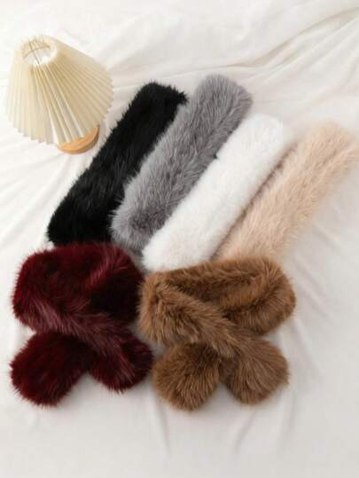 1 قطعة وشاح رقبة دافئ وسميك قابل للعكس من فرو الأرنب الاصطناعي للنساء في فصلي الخريف والشتاء