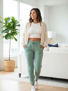 Comfortable Women's Long Jogger Sweatpants With Pockets High Stretch For Everyday Casual And Sporty Wear - Vịnh Xanh - Xem 1