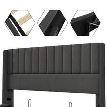 Polsterbed Storage Bed Hydraulic Double Bed 180x200cm, Wooden Slatted Base, Bed With Metal Frame Slatted Base, Linen, Beige - Grey + Linen - View 3