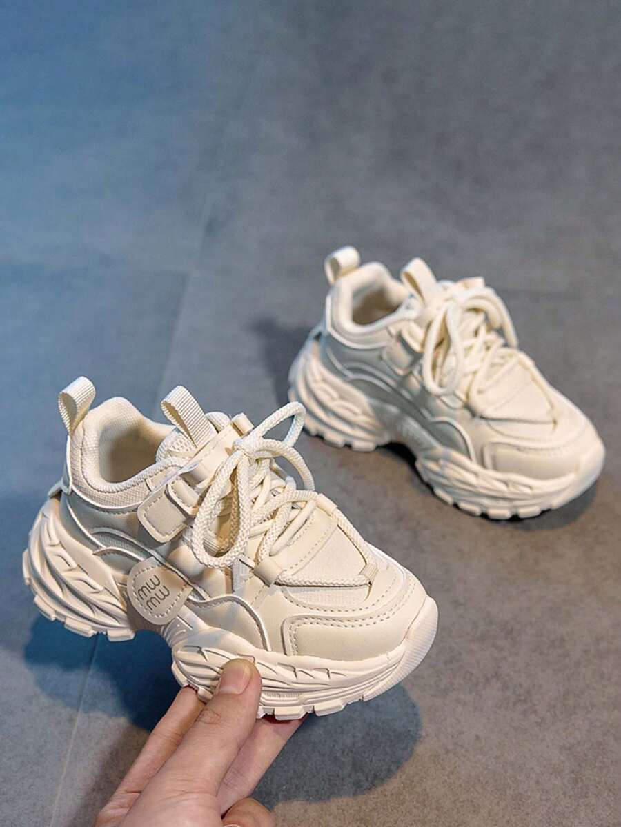 1 Pair Fashion Children's Sports Shoes, PU Leather Patchwork Waterproof Low-Top Thick Sole Non-Slip Running Shoes, Campus Style Boys & Girls Comfortable Casual Shoes, Students Shoes Suitable For All Seasons