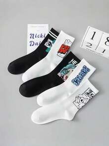 5 Pairs Random Men's Moisture-Wicking Odor-Resistant Mid-Calf Socks - Multicolor - View 4