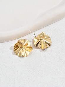 1 对女士不对称纹理金属荷叶边耳环，创意时尚耳钉，适合派对和礼物 - 金黃色 - 查看 3
