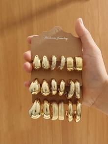 Nuevo conjunto de pendientes de forma de lágrima con diseño retorcido grueso y dorado, adecuado para mujeres. Pendientes de metal geométricos redondos de moda, conjunto de pendientes de círculo vintage exagerado y creativo