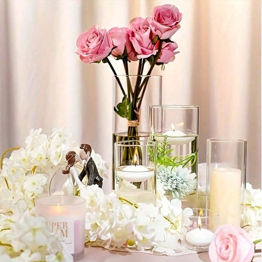 24pcs Transparent Cylinder Vase Set, Glass Vases For Centerpiece Decoration, Modern Floating Candle Holders, Hurricane Candle Holders For Wedding Table Decor Home Decor Room Decor Flower Vase